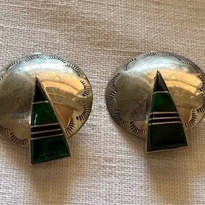 Native American Clip on Inlay Sterling Earrings